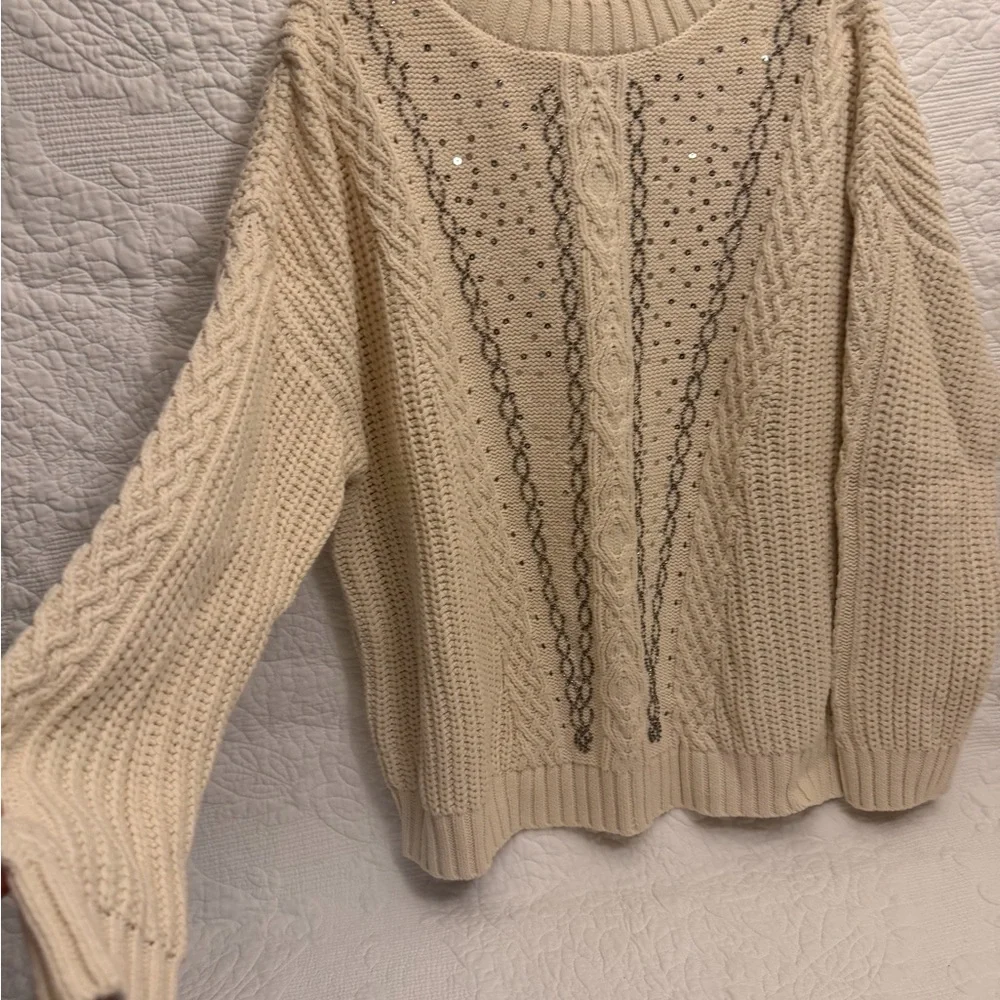 Francesca's Cream Sweater with Sequin Accents - Picture 4 of 7